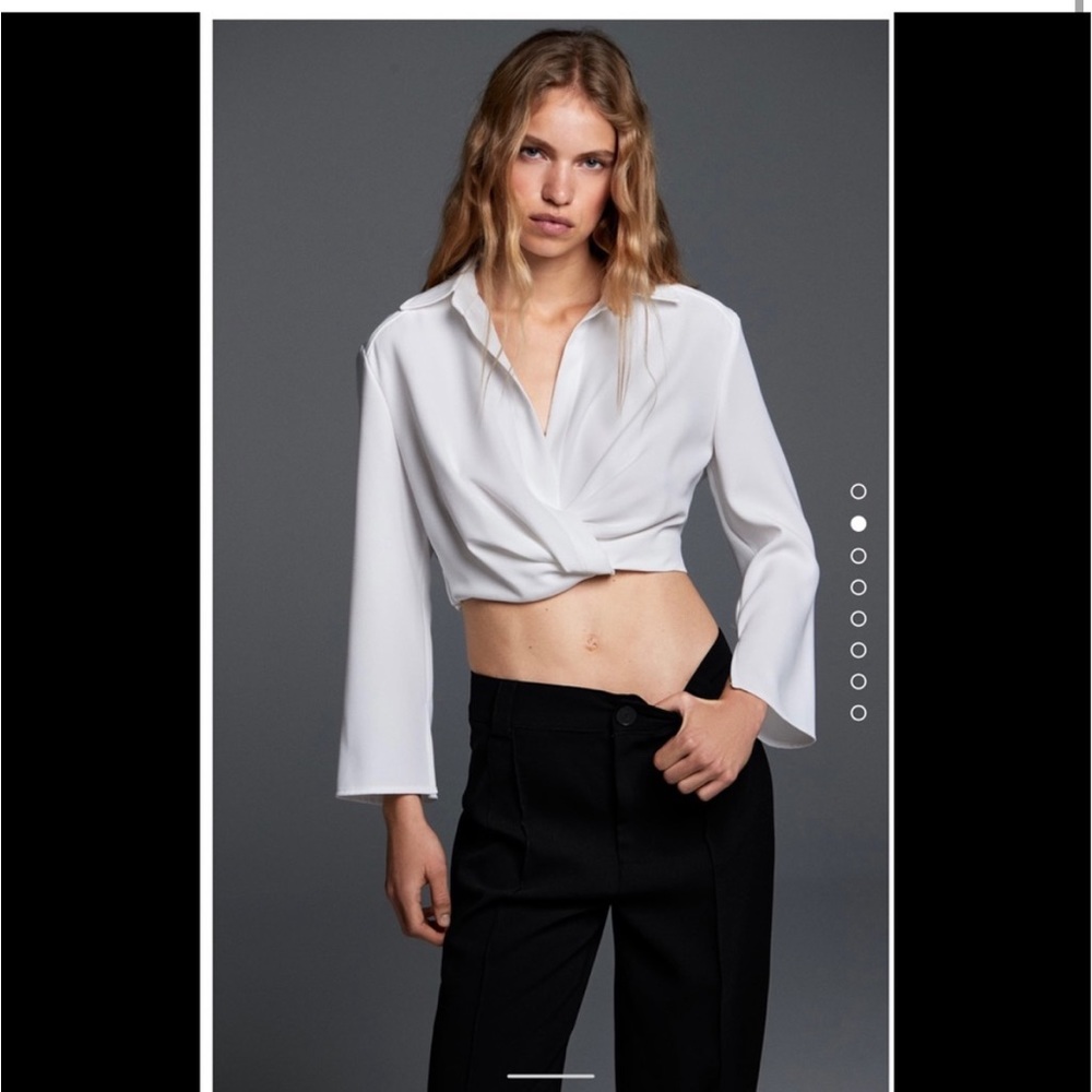 ZARA Pleated Cropped Shirt with Collar White